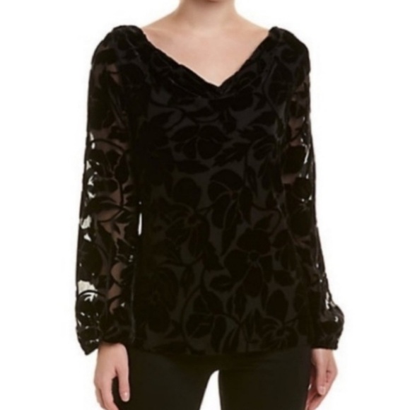 St.John Velvet Burnout Floral Boat Neck Black Top **Flaw sz L - Picture 11 of 11